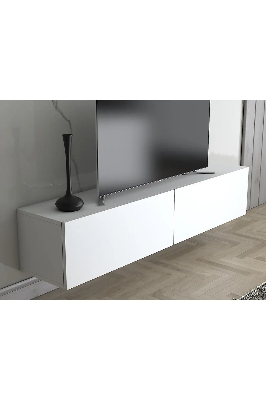 Toprak 150 Cm Duvara Monte Tv Ünitesi - Beyaz / Siyah